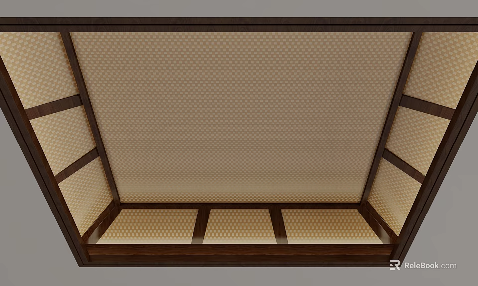 Traditional Ceiling Design With Wooden Frame And Textured Panel Lighting 3d model