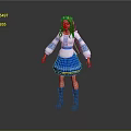 Game Movie Character With Red Hair Colorful Headdress Blue White Dress And Gray Boots