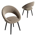 Modern Beige Upholstered Dining Chair With Curved Backrest And Black Slim Legs