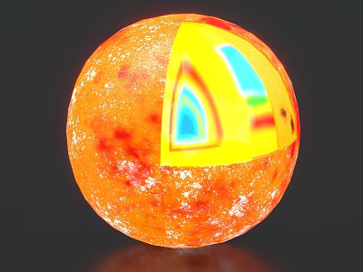 Decorative Ornament Set With Orange Sphere Textured Surface And Colorful Inner Structure 3d model
