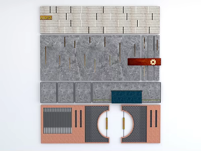Multimaterial Feature Wall Design With Textured Brick Slate And Decorative Panels 3d model