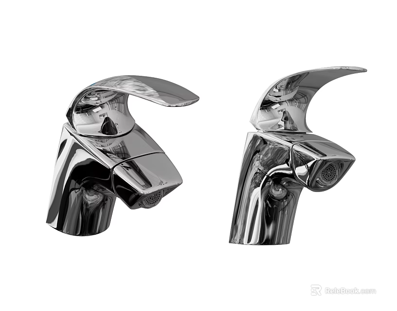 Two Modern Chrome Plated Single Handle Faucets With Sleek Design And Shiny Finish 3d model 