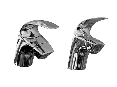 Two Modern Chrome Plated Single Handle Faucets With Sleek Design And Shiny Finish 3d model