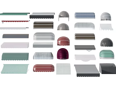 Various Types Of Outdoor Awnings With Different Designs And Color Styles 3d model