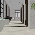 Modern Public Toilet Interior Design With Marble Walls Green Plants And Washbasins