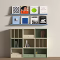 Blue Upper And Beige Green Lower Shelves With Books And Decorative Item