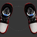 High Top Red White Black Sneakers With Blue Logo And Black Swoosh Design