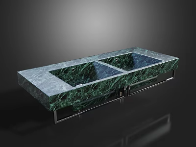 Elegant Green Marble Double Sink Washbasin With Modern Metal Frame Design 3d model