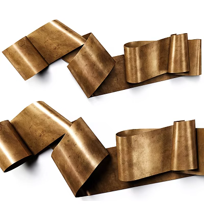 Elegant Brass Curved Metal Ribbon Wall Decor with Wavy Strip Design 3d model