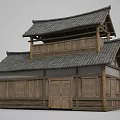 Traditional Two Story Wooden House with Tile Roof and Wooden Structure