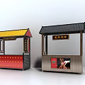Traditional Style Food Kiosks With Red Gray Bodies And Display Screens For Vending