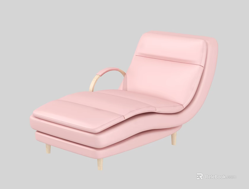 Pink Modern Chaise Lounge With Wooden Armrest And Comfortable Cushion For Home 3d model 