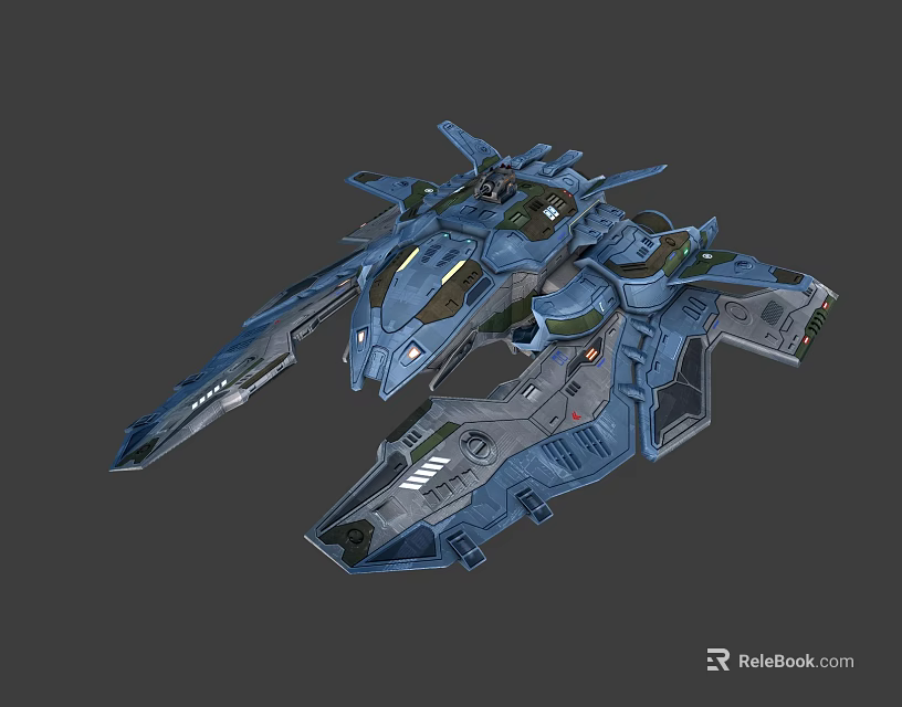 Blue Futuristic Sci Fi Spaceship With Multiple Wings And Detailed Weapon Systems 3d model 