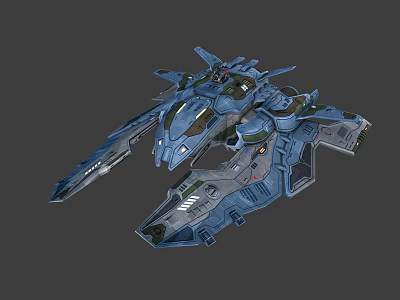 Blue Futuristic Sci Fi Spaceship With Multiple Wings And Detailed Weapon Systems 3d model