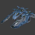 Blue Futuristic Sci Fi Spaceship With Multiple Wings And Detailed Weapon Systems