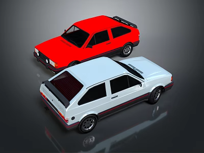 Red and White Classic Hatchback Cars with Retro Design and Shiny Exterior 3d model