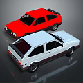 Red and White Classic Hatchback Cars with Retro Design and Shiny Exterior