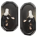Black Oval Shaped Decorative Trays Featuring Pigeon And Birdcage Design With White Accents