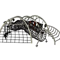 Playground Climbing Equipment With White Metal Frame Orange Yellow Rings Netting And Arched Design