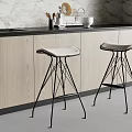 Modern Kitchen Interior With Stylish Bar Stools White Seats Black Metal Frames 3d model