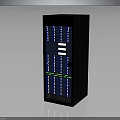 Black Furniture Cabinet With Blue Lines White Logo And Green Text On Front Panel
