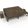 Rustic Wooden Pallet Platform with Small Ladder Shelf and Sturdy Legs
