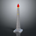 Gray Brick Monument Tower With Red Flame Top And Base Foundation 3d model