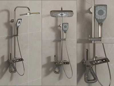 Modern Wall Mounted Shower Faucet With Rain Head Handheld Spray And Control Knobs 3d model