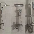 Modern Wall Mounted Shower Faucet With Rain Head Handheld Spray And Control Knobs 3d model