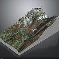3D Mountain Terrain Model With Snowy Peaks Green Vegetation And Brown Landforms