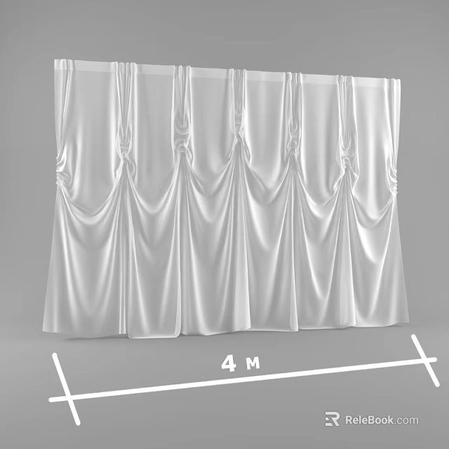 Elegant White Silk Pleated Curtain 4 Meters Length with Decorative Design 3d model 