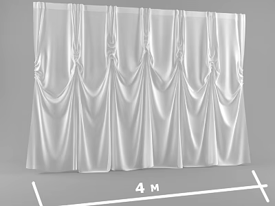 Elegant White Silk Pleated Curtain 4 Meters Length with Decorative Design 3d model