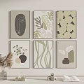 Modern Interior Wall Decor With Abstract Paintings Leaf Patterns And Dried Plant Vase 3d model