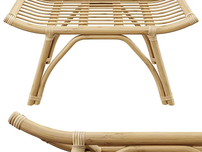 Natural Rattan Stool With Intricate Woven Seat And Curved Bamboo Legs Design 3d model