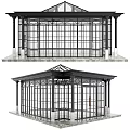 Modern Glass Gazebo Structure With Metal Frame Columns And Arched Roof