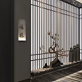 Modern Luxury Hotel Corridor Design With Glass Brick Wall Red Gradient Sofa And Pendant Light