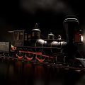 Vintage Black Steam Train With Red Wheels Headlight And Cargo Car On Railway Track