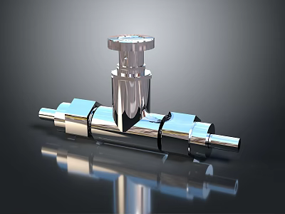 Stainless Steel Shiny Silver Hardware Valve Fitting With Knob And Connectors 3d model