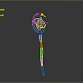 Ornate Red Staff With Purple Striped Handle And Gold Ring Top Design