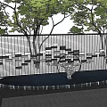 Modern Outdoor Feature Wall Design With Netted Structure And Surrounding Trees
