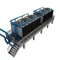 Industrial Air Conditioning Fans With Multiple Units Blue Pipes And Metal Platform