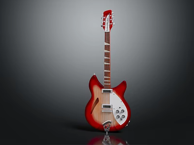 Vintage Red Electric Guitar With Glossy Finish And Classic Body Design 3d model