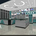 Modern Optical Store Interior With Glass Display Cabinets and Illuminated Eyewear Shelves 3d model