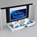 Commercial Equipment Display Stand With White Columns And Large Screen Blue Interface Charts Data 3d model