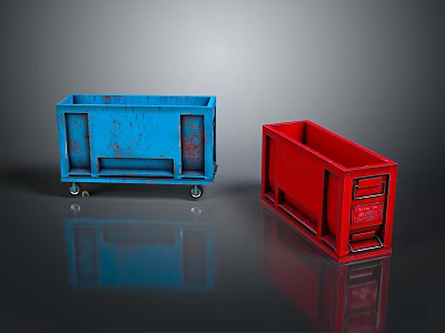 Construction Site Metal Transport Bins In Blue Red With Wheels For Material Handling 3d model
