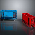 Construction Site Metal Transport Bins In Blue Red With Wheels For Material Handling