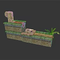 Modern Outdoor Brick Structure With Water Faucet And Small Decorative Plant