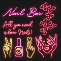 Vibrant Nail Bar Neon Decor With Love Nails Hearts Polish Bottle And Hands