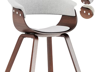Modern Single Chair With Gray Linen Cushion Curved Backrest And Wooden Swivel Frame 3d model
