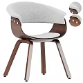 Modern Single Chair With Gray Linen Cushion Curved Backrest And Wooden Swivel Frame